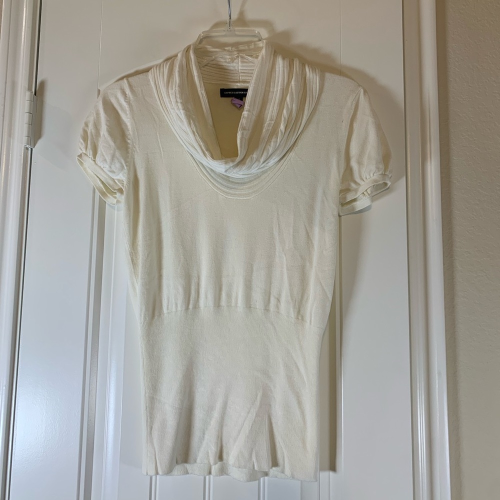 Express Design Studio Off-White Cowl Neck Short Cap Sleeve Knit Sweater l Medium
